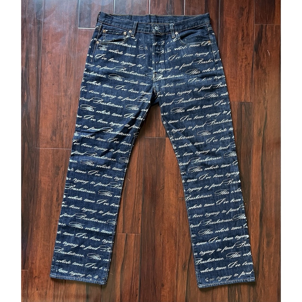 Basketcase Gallery x Levi's 501 Cursive Denim Jeans Blue 34W x 32L Preowned